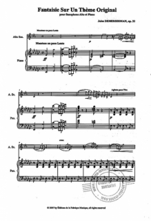 Jules Demersseman: Fantasie sur un thème original Altsax+Piano i gruppen Noter & böcker / Saxofon / Klassiska noter hos musikskolan.se (9790049020237)