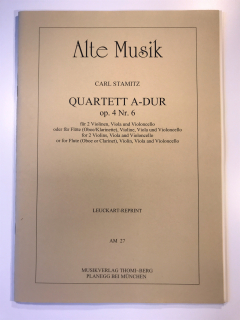 Stamitz: Quartett A-dur op. 4 nr. 6 (for 2 violins viola and cello or for flute/oboe/clarinet violin viola and cello) i gruppen Noter & böcker / Flöjt / Flöjt med blåsinstrument hos musikskolan.se (AM27)