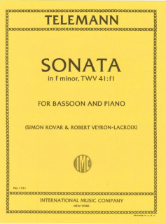 Telemann: Sonata i F-moll för fagott och piano TWV41 i gruppen Noter & böcker / Fagott / Klassiska noter hos musikskolan.se (IMC1151)
