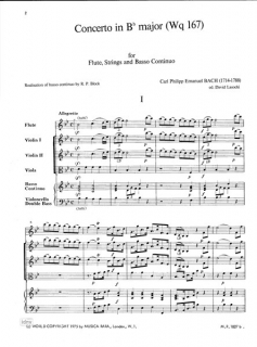 Bach CPE: Konsert B-dur Wq 167 partitur och stämmor i gruppen Noter & böcker / Flöjt / Flöjt med pianoackompanjemang hos musikskolan.se (MR1827B)