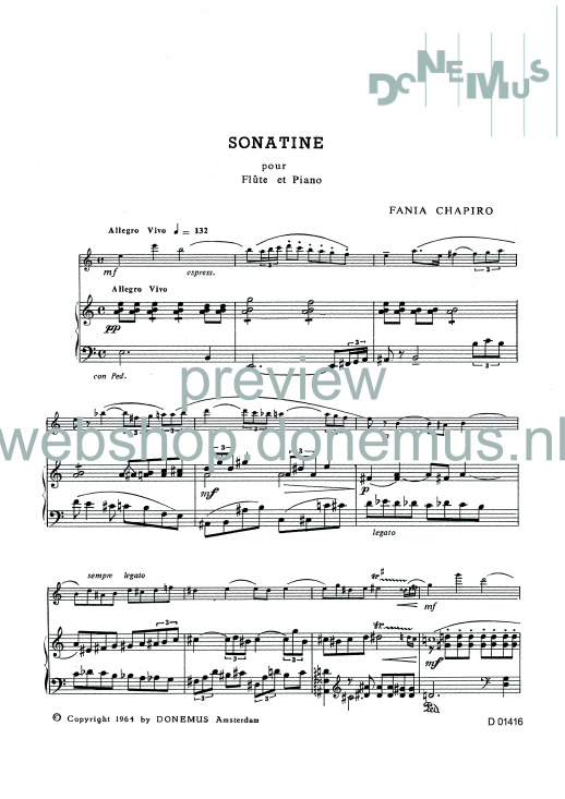 Fania Chapiro: Sonatine för flöjt och piano, pianostämma