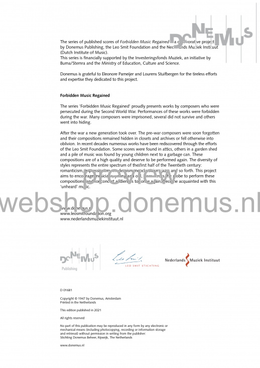 Leo Smit: Sonata för flöjt och piano, pianostämma (partitur)