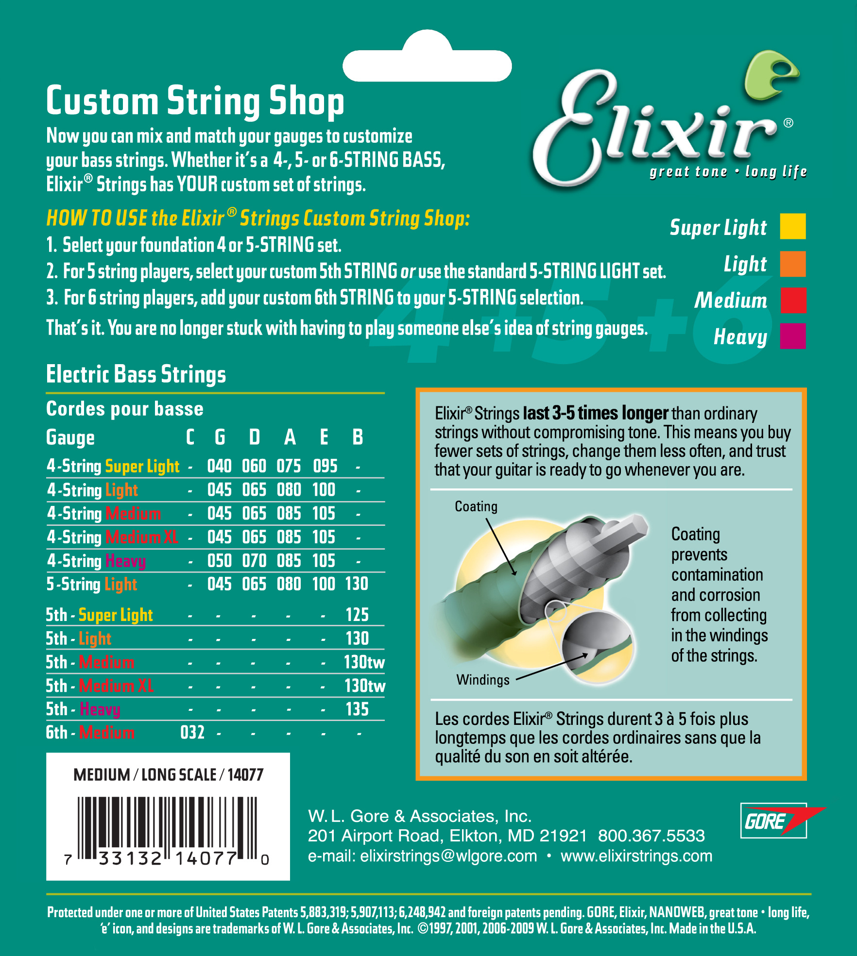 Elbassträngar set Elixir Nanoweb Medium 4-str