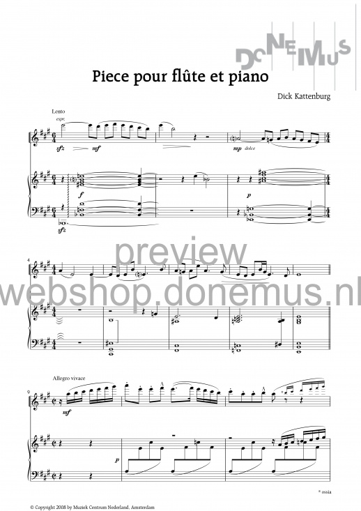 Kattenburg: Pièce för flöjt och piano 1939, pianostämma (partitur)
