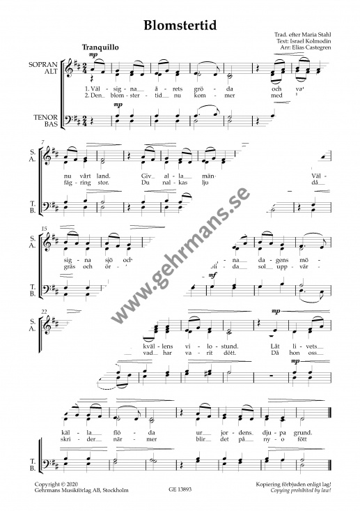 Blomstertid SATB Arr: Elias Castegren