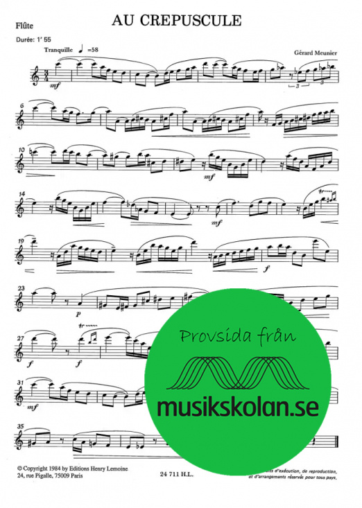 Meunier: Au Crépuscule för flöjt och piano