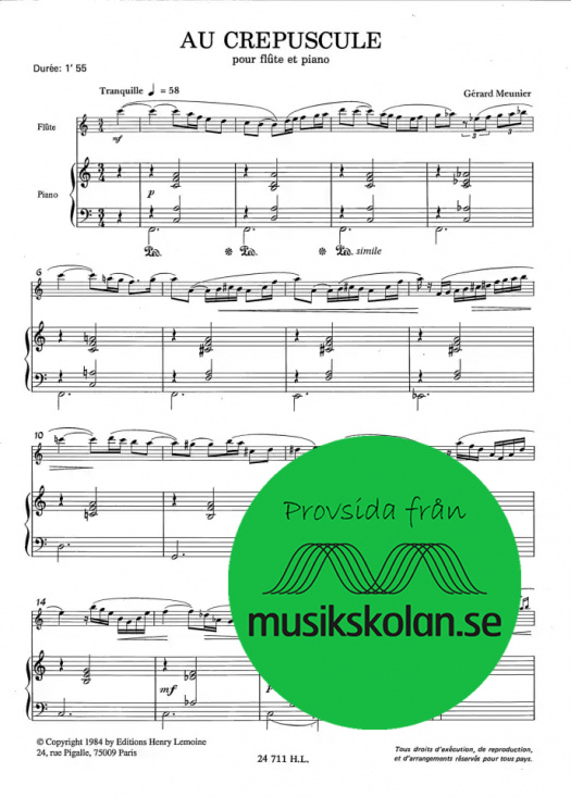 Meunier: Au Crépuscule för flöjt och piano