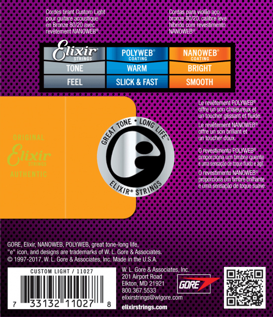 Gitarrsträngar Elixir Acoustic 80/20 Bronze Custom light 11-52