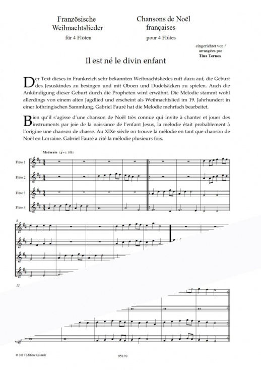 Französische Weihnachtslieder för fyra flöjter