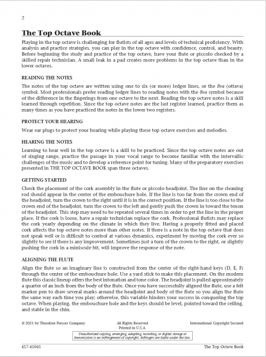 The Top Octave Book for Flute or Piccolo