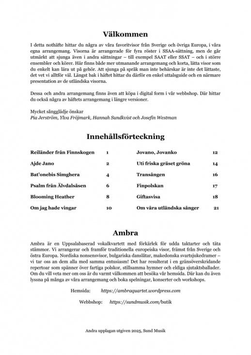 Ambra - fyrstämmiga folkvisor för damkör