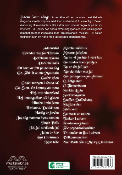 Julens bästa sånger för cello Reviderad med duettstämmor