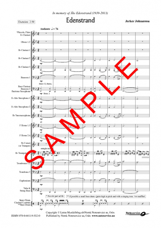 Jerker Johansson: Edenstrand (för blåsorkester)