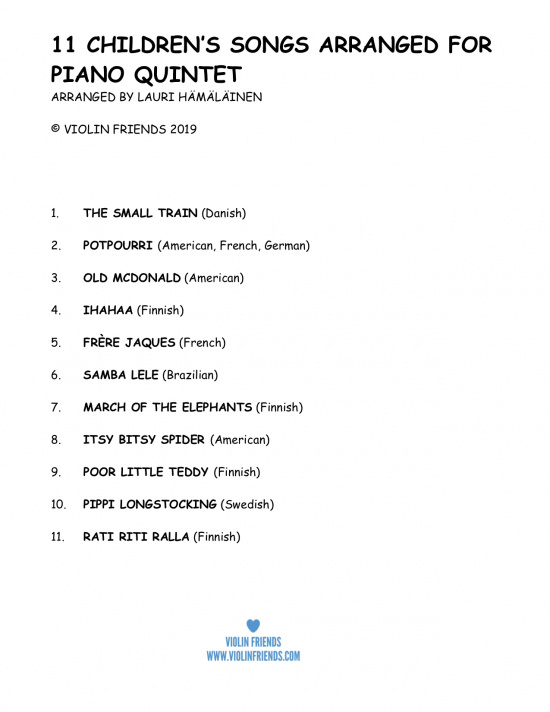 Violin Friends: 11 Children's Songs for Piano Quintet