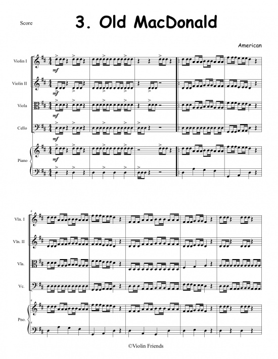 Violin Friends: 11 Children's Songs for Piano Quintet