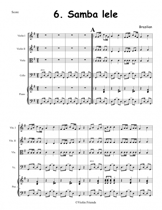 Violin Friends: 11 Children's Songs for Piano Quintet