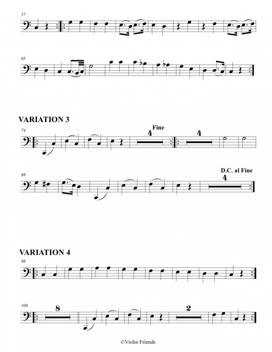 Violin Friends: 12 variations of Twinkle Twinkle Little Star för pianokvartett