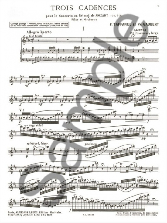 Taffanel-Gaubert/ Mozart: 3 Cadences Concerto D