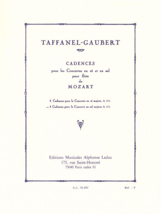 Taffanel-Gaubert/ Mozart: 3 Cadences Concerto G