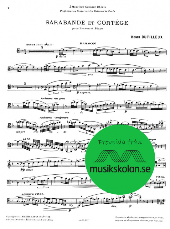 Dutilleux: Sarabande et Cortege pour basson et piano