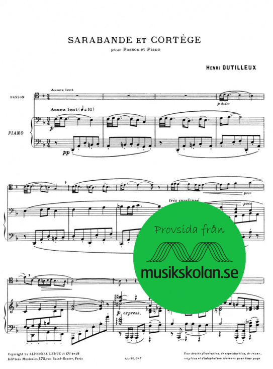 Dutilleux: Sarabande et Cortege pour basson et piano