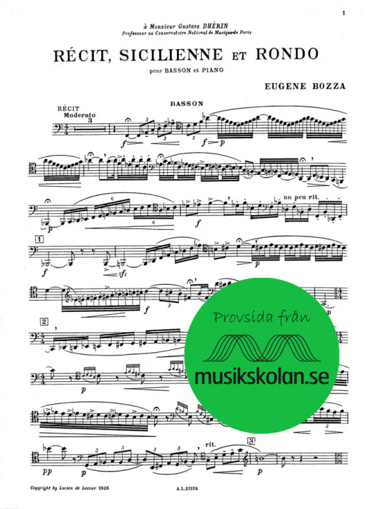 Bozza: Récit, Sicilienne et Rondo pour basson et piano