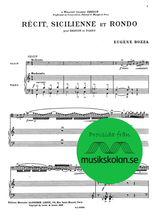 Bozza: Récit, Sicilienne et Rondo pour basson et piano