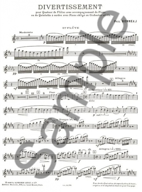 Paul Bonneau: Divertissement flöjtkvartett och piano