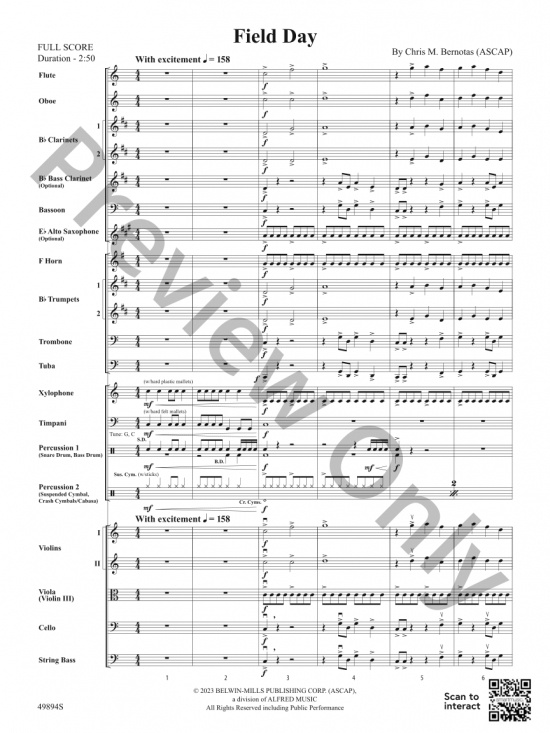 Bernotas: Field Day för blåsorkester partitur och stämmor