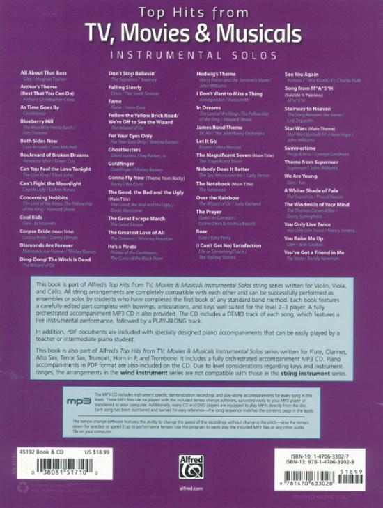 Top Hits From TV, Movies & Musicals - Cello