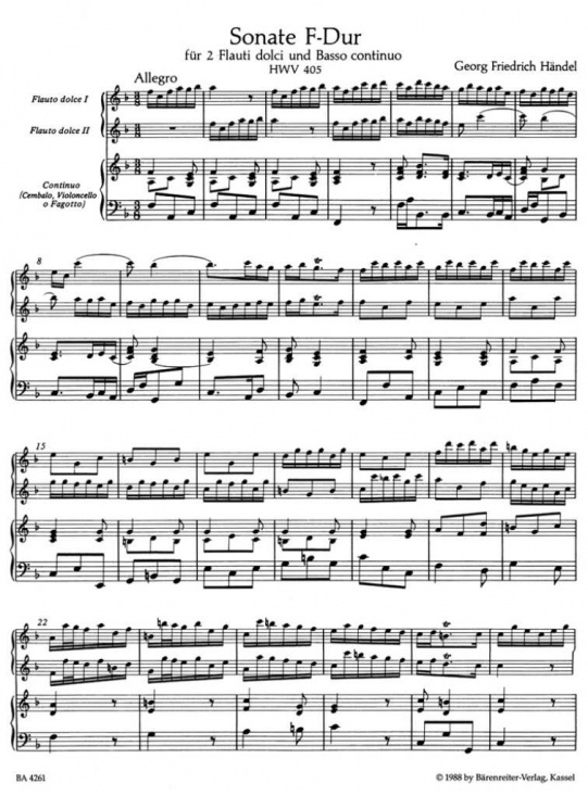 Händel: Triosonate für zwei Altblockflöten und Basso Continuo