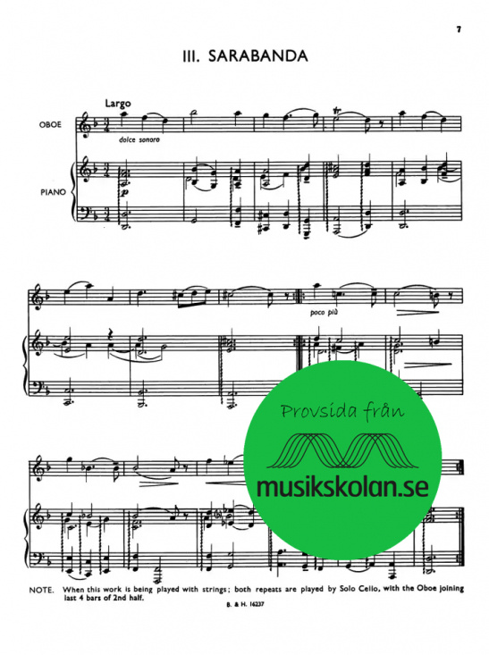 Corelli-Barbirolli: Concerto for oboe and strings (pianoutdrag)