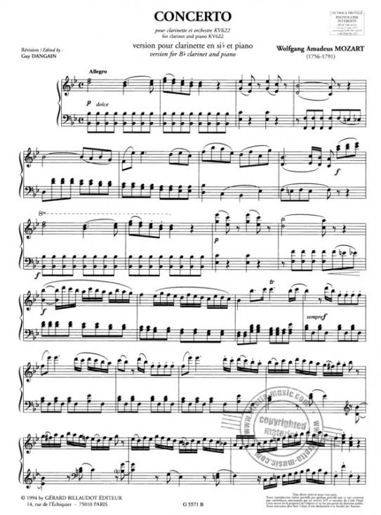 Mozart: Klarinettkonsert KV 622 för Bb-klarinett och piano