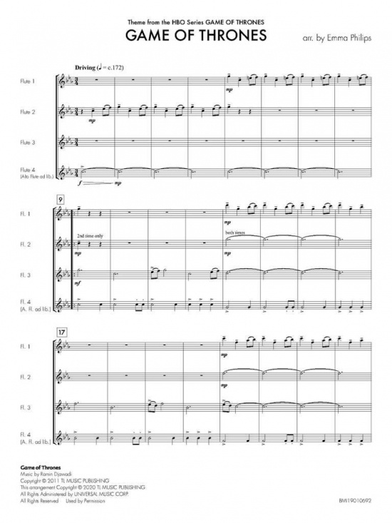  Game of Thrones för flöjtkvartett