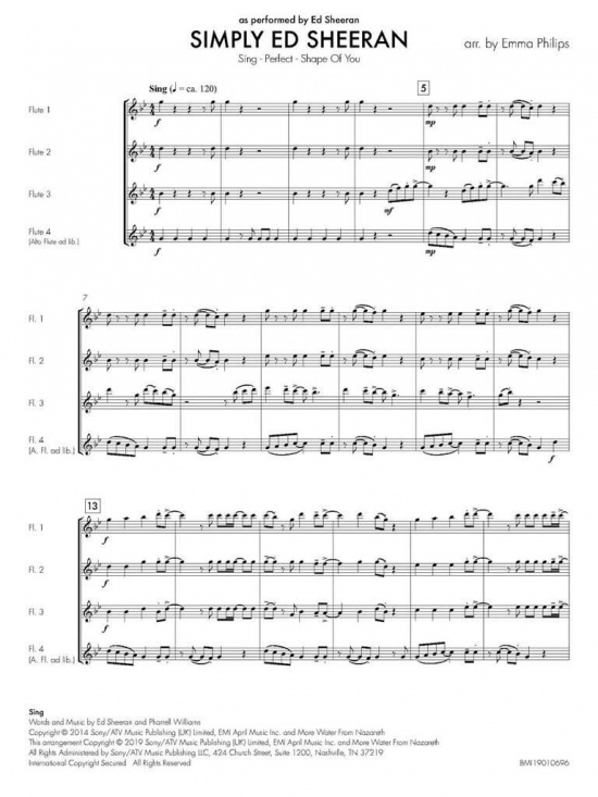 Simply Ed Sheeran för flöjtkvartett