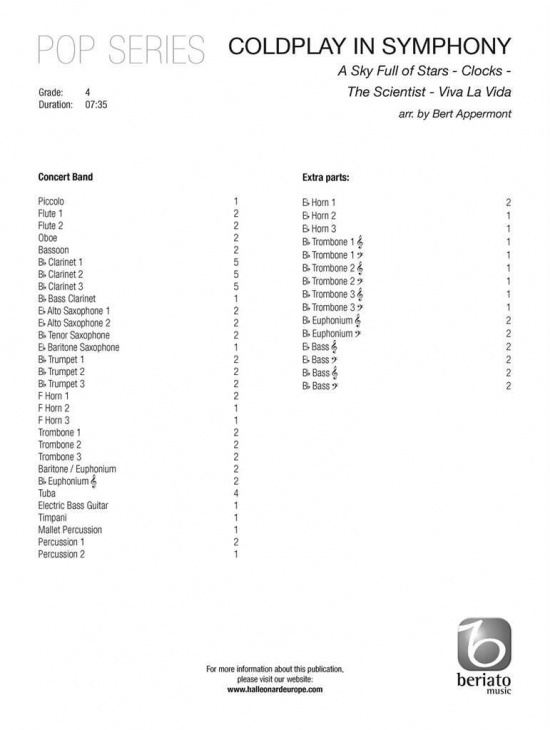 Coldplay in Symphony Concert band Partitur och stämmor