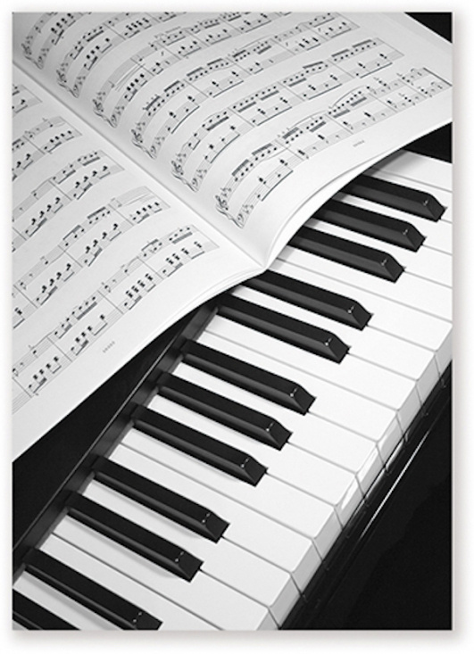 Vykort klaviatur och notblad