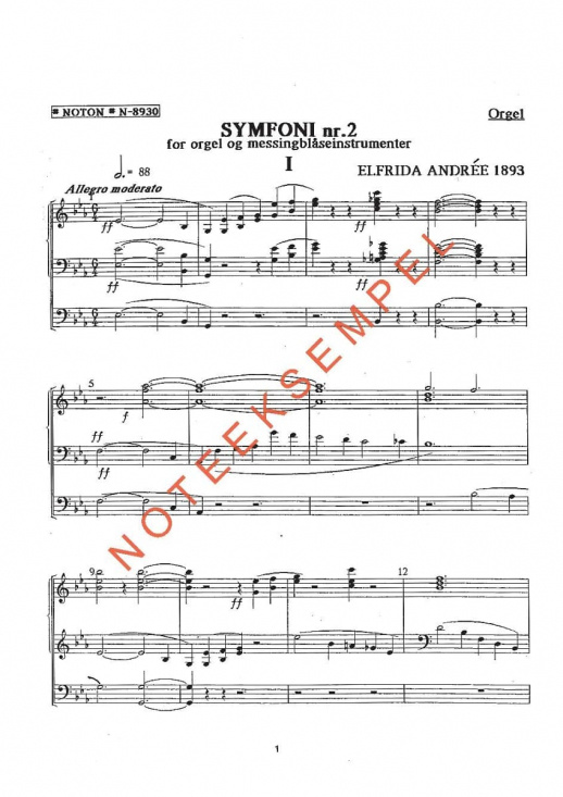 Elfrida Andrée: Symfoni nr 2 i Eb-dur för orgel och messingblåsare (orgelstämma)