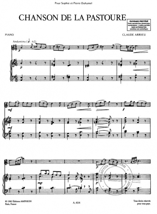 Arrieu: Chanson de la Pastoure /Fl+pi