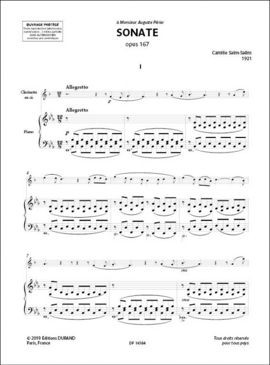 Saint-Saëns: Sonate pour clarinette en sib & piano opus 167