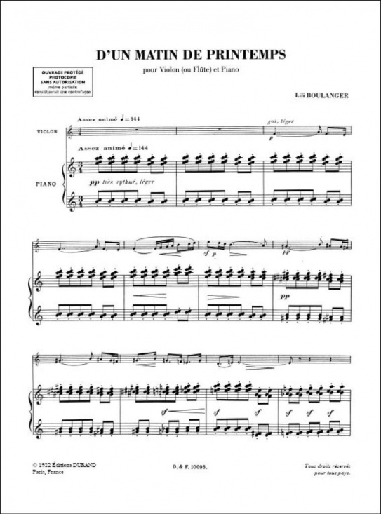 Boulanger Lili: D'un matin de printemps för violin/flöjt och piano