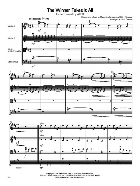 Pops for string quartet: ABBA