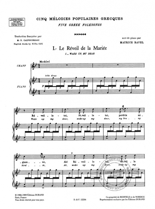 Ravel: Cinq Melodies Populaires Grecques (sopran)