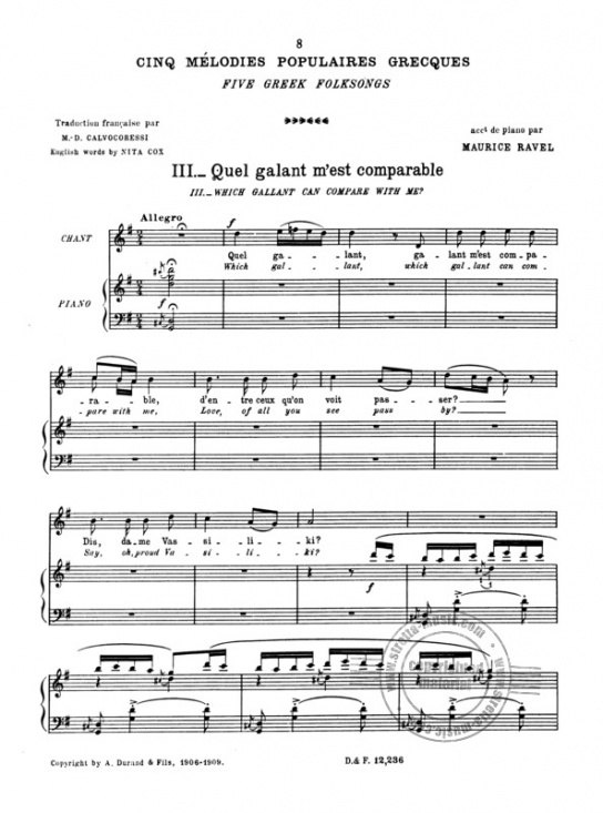 Ravel: Cinq Melodies Populaires Grecques (sopran)