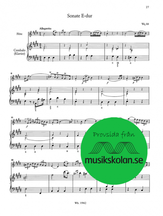 CPE Bach: Vier Sonaten für Flöte und Cembalo Wq 83-86 Heft I Vol I