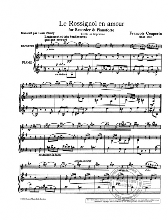 Couperin: Le Rossignol En Amour för blockflöjt och klaverinstrument