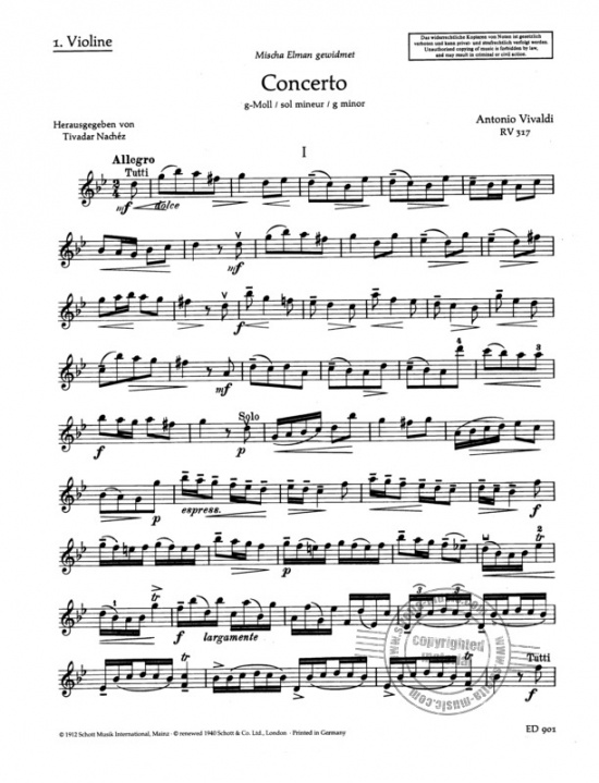 Vivaldi: Violinkonsert RV317 i g-moll för violin och piano