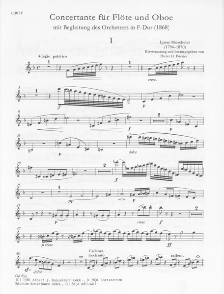 Moscheles: Concertante in F for Flute Oboe and Orchestra (Piano reduction)