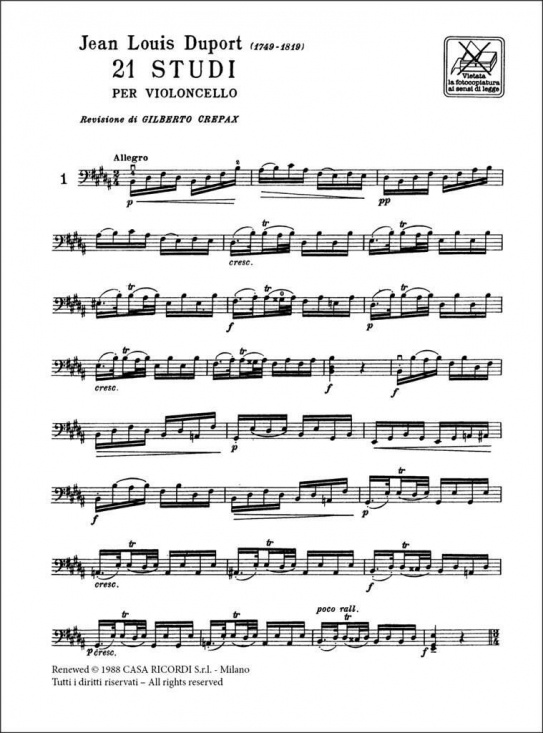 Duport: 21 Studi per violoncello