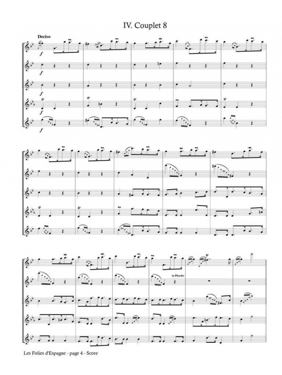 Marais: Les Folies d'Espagne for Flute Quintet